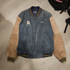 Casual Blue and Tan Bomber Jacket